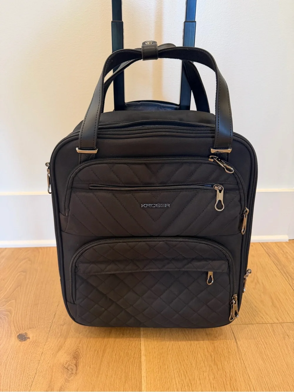 Kroser Black Quilted Carry-On Rolling Suitcase